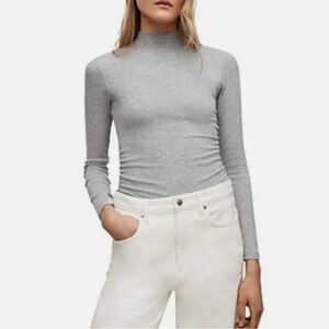 allsaints francesca rina ribbed mock neck grey size US 8 NWT